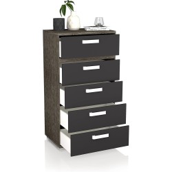 Sinfonier 5 Cajones, Cómoda, Almacenaje Dormitorio, Color Negro, Medidas: 60 cm (Lar) x 109,4 cm (Al) x 39,6 cm de (Fon)
