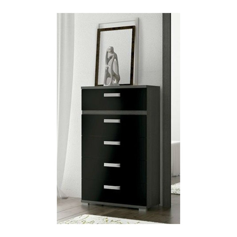 Sinfonier 5 Cajones, Cómoda, Almacenaje Dormitorio, Color Negro, Medidas: 60 cm (Lar) x 109,4 cm (Al) x 39,6 cm de (Fon)
