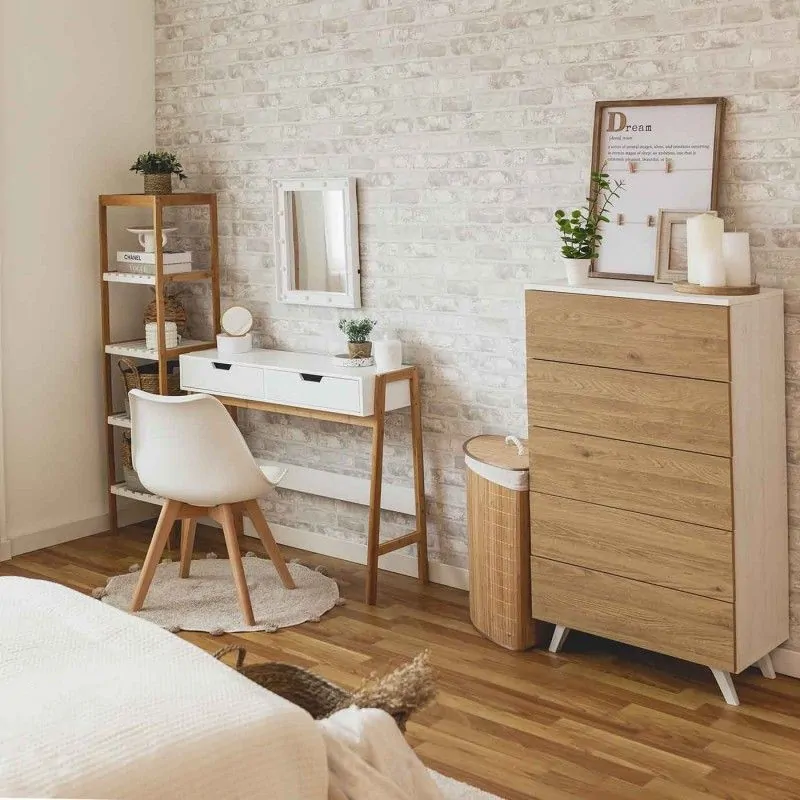 Meyvaser - Sinfonier con 5 Cajones y con Patas, Comoda Cajonera, Color Roble y blanco, 60cm (Anc) x 118,5cm (Al) x 37,8cm (Fon)