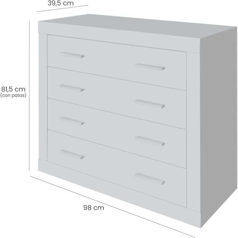 Meyvaser - Cómoda con 4 Cajones, Sinfonier, Color Madera, Medidas: 60 cm (An) x 81.5 cm (Al) x 39.5 cm (Fo)