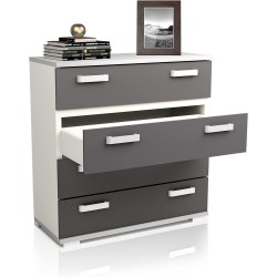 Comoda 4 Cajones, Mueble Almacenaje Dormitorio, Color Blanco y Grafito, Medidas: 89 cm (Lar) x 89,6 cm (Al) x 39,6 cm de (Fon)