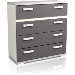 Comoda 4 Cajones, Mueble Almacenaje Dormitorio, Color Blanco y Grafito, Medidas: 89 cm (Lar) x 89,6 cm (Al) x 39,6 cm de (Fon)