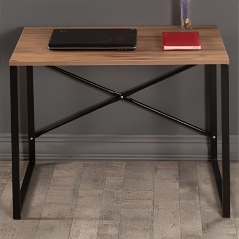 (SALDO) Mesa de Ordenador Estilo Industrial Color Nogal y Negro 90x60x70 Cm