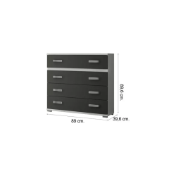 Comoda 4 Cajones, Mueble Almacenaje Dormitorio, Color Blanco y Grafito, Medidas: 89 cm (Lar) x 89,6 cm (Al) x 39,6 cm de (Fon)
