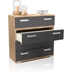 Cómoda 4 Cajones, Mueble Almacenaje Dormitorio, Color Cambria y Grafito, Medidas: 89 cm (Lar) x 89,6 cm (Al) x 39,6 cm de (Fon)