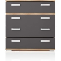 Cómoda 4 Cajones, Mueble Almacenaje Dormitorio, Color Cambria y Grafito, Medidas: 89 cm (Lar) x 89,6 cm (Al) x 39,6 cm de (Fon)