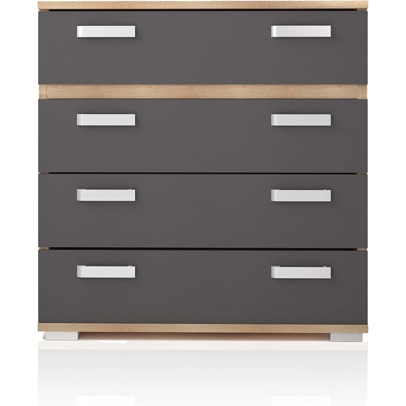 Cómoda 4 Cajones, Mueble Almacenaje Dormitorio, Color Cambria y Grafito, Medidas: 89 cm (Lar) x 89,6 cm (Al) x 39,6 cm de (Fon)