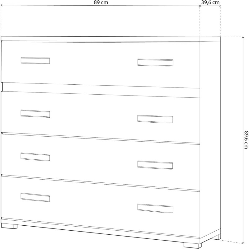 Cómoda 4 Cajones, Mueble Almacenaje Dormitorio, Color Cambria y Grafito, Medidas: 89 cm (Lar) x 89,6 cm (Al) x 39,6 cm de (Fon)
