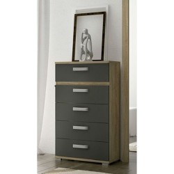 Sinfonier 5 Cajones, Cómoda Dormitorio, Color Cambria y Grafito, Medidas: 60 cm (Lar) x 109,4 cm (Al) x 39,6 cm de (Fon)