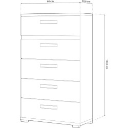 Sinfonier 5 Cajones, Cómoda Dormitorio, Color Cambria y Grafito, Medidas: 60 cm (Lar) x 109,4 cm (Al) x 39,6 cm de (Fon)