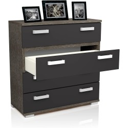 Cómoda 4 Cajones, Mueble Almacenaje Dormitorio, Color Ceniza y Negro, Medidas: 89 cm (Lar) x 89,6 cm (Al) x 39,6 cm de (Fon)