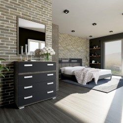 Cómoda 4 Cajones, Mueble Almacenaje Dormitorio, Color Ceniza y Negro, Medidas: 89 cm (Lar) x 89,6 cm (Al) x 39,6 cm de (Fon)