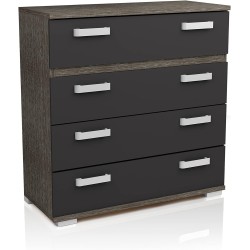 Cómoda 4 Cajones, Mueble Almacenaje Dormitorio, Color Ceniza y Negro, Medidas: 89 cm (Lar) x 89,6 cm (Al) x 39,6 cm de (Fon)