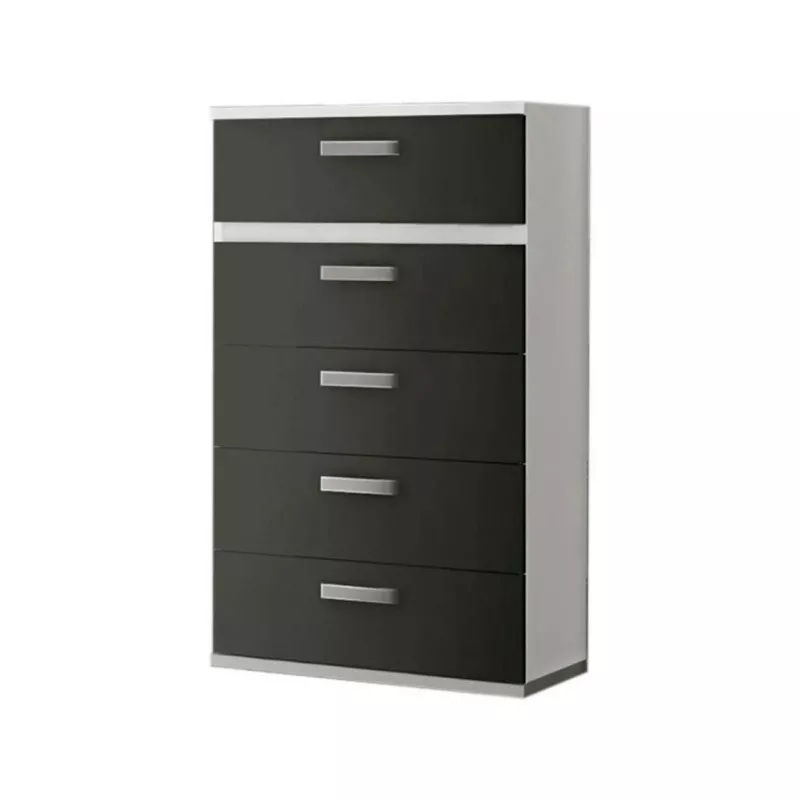 Sinfonier 5 Cajones, Cómoda,Dormitorio, Color Blanco y Grafito, Medidas: 60 cm (Lar) x 109,4 cm (Al) x 39,6 cm de (Fon)