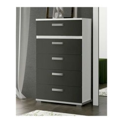 Sinfonier 5 Cajones, Cómoda,Dormitorio, Color Blanco y Grafito, Medidas: 60 cm (Lar) x 109,4 cm (Al) x 39,6 cm de (Fon)