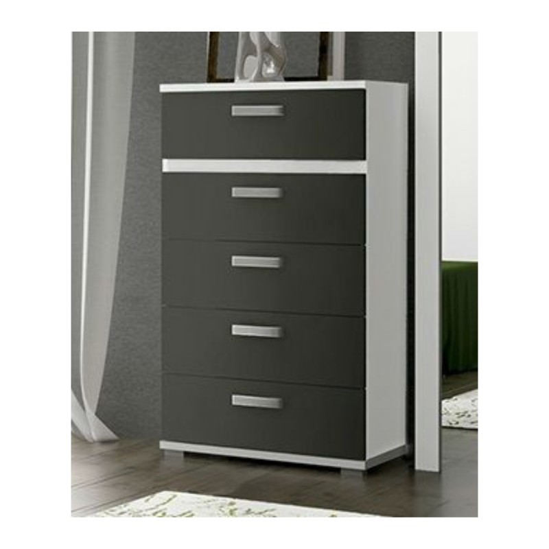 Sinfonier 5 Cajones, Cómoda,Dormitorio, Color Blanco y Grafito, Medidas: 60 cm (Lar) x 109,4 cm (Al) x 39,6 cm de (Fon)