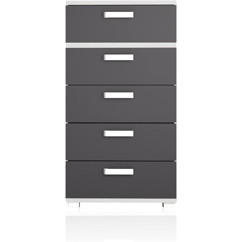 Sinfonier 5 Cajones, Cómoda,Dormitorio, Color Blanco y Grafito, Medidas: 60 cm (Lar) x 109,4 cm (Al) x 39,6 cm de (Fon)