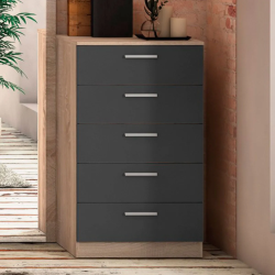 BricoExpo -Cómoda con 5 Cajones, Sinfonier, Color Cambria y Grafito, Medidas: 60 cm (An) x 103 cm (Al) x 40 cm (Fo)