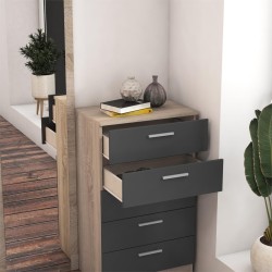 BricoExpo -Cómoda con 5 Cajones, Sinfonier, Color Cambria y Grafito, Medidas: 60 cm (An) x 103 cm (Al) x 40 cm (Fo)