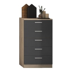 BricoExpo -Cómoda con 5 Cajones, Sinfonier, Color Cambria y Grafito, Medidas: 60 cm (An) x 103 cm (Al) x 40 cm (Fo)