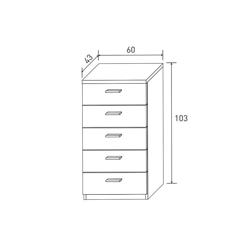 BricoExpo -Cómoda con 5 Cajones, Sinfonier, Color Cambria y Grafito, Medidas: 60 cm (An) x 103 cm (Al) x 40 cm (Fo)