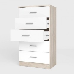 Cómoda con 5 Cajones, Sinfonier, Color Cambria y Blanco, Medidas: 60 cm (An) x 103 cm (Al) x 40 cm (Fo)