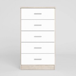 Cómoda con 5 Cajones, Sinfonier, Color Cambria y Blanco, Medidas: 60 cm (An) x 103 cm (Al) x 40 cm (Fo)