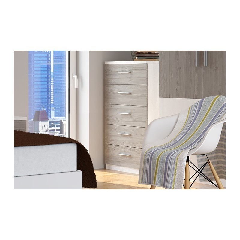 Cómoda con 5 Cajones, Sinfonier, Color Andersen Gris, Medidas: 60 cm (An) x 103 cm (Al) x 40 cm (Fo)