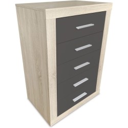 Sinfonier 5 Cajones, Cómoda, Acabado en Cambria y Grafito/ 60 cm (Largo) x 106,5 cm (Alto) x 39,6 cm de (Fondo)