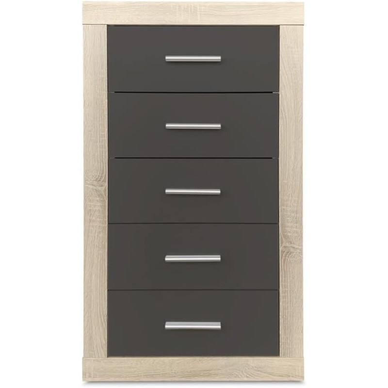 Sinfonier 5 Cajones, Cómoda, Acabado en Cambria y Grafito/ 60 cm (Largo) x 106,5 cm (Alto) x 39,6 cm de (Fondo)