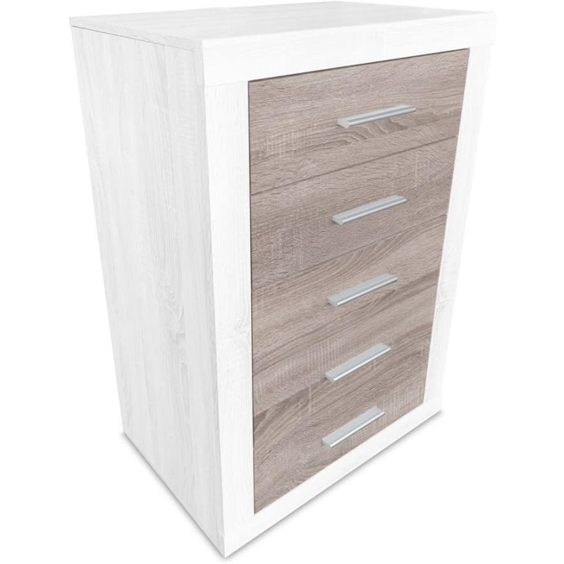 Sinfonier 5 Cajones, Cómoda, Acabado en Andersen Pino y Gris/ 60 cm (Lar) x 106,5 cm (Al) x 39,6 cm de (Fon)