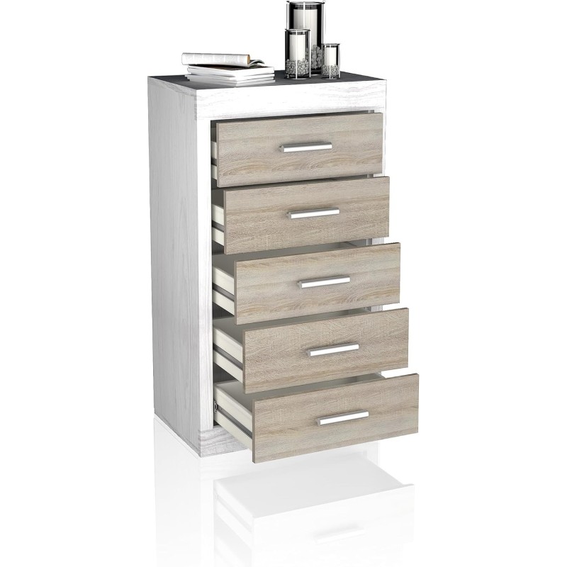 Sinfonier 5 Cajones, Cómoda, Acabado en Andersen Pino y Gris/ 60 cm (Lar) x 106,5 cm (Al) x 39,6 cm de (Fon)