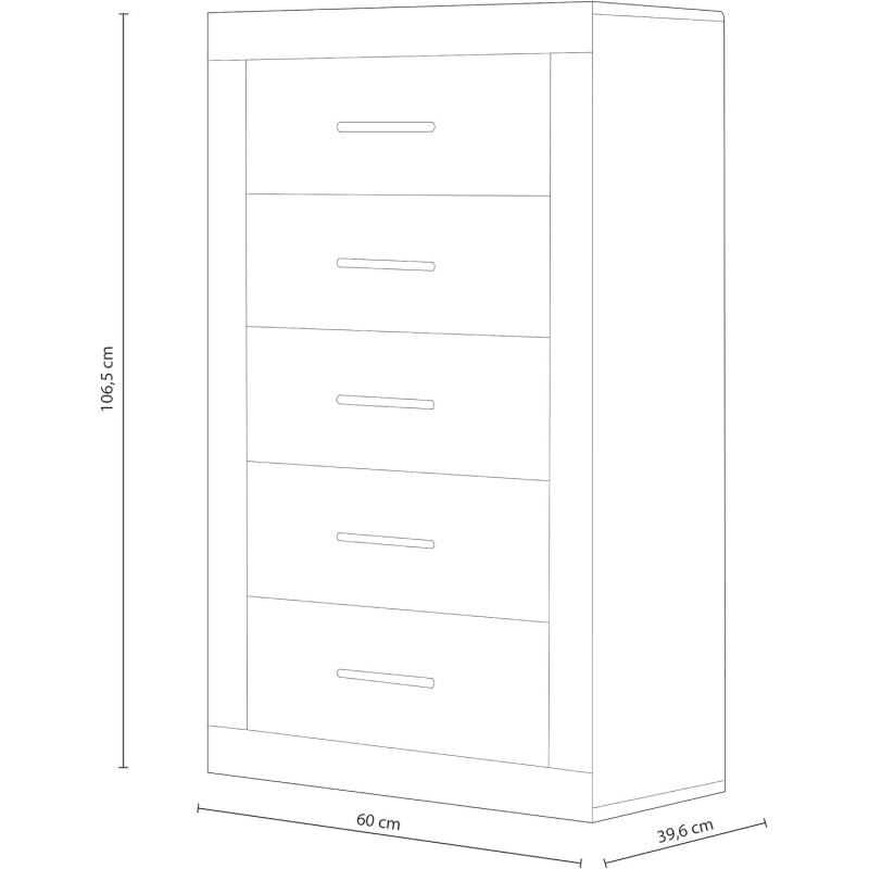 Sinfonier 5 Cajones, Cómoda, Acabado en Andersen Pino y Gris/ 60 cm (Lar) x 106,5 cm (Al) x 39,6 cm de (Fon)