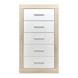 Sinfonier 5 Cajones, Cómoda,Dormitorio, Acabado en Cambria y blanco/ 60 cm (Lar) x 106,5 cm (Al) x 39,6 cm de (Fon)