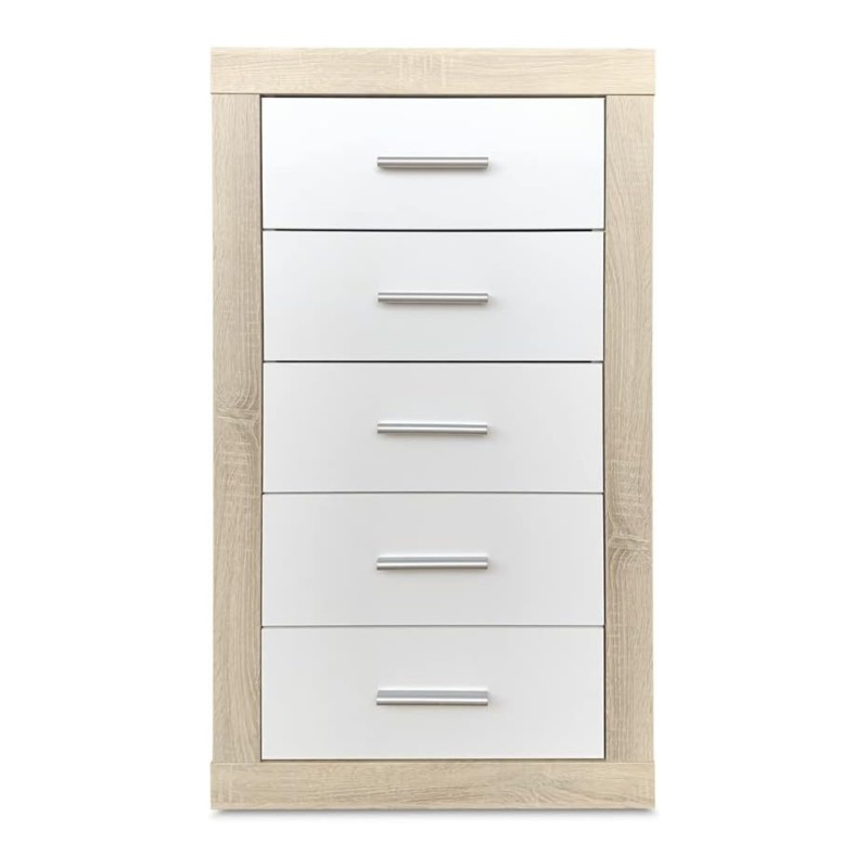 Sinfonier 5 Cajones, Cómoda,Dormitorio, Acabado en Cambria y blanco/ 60 cm (Lar) x 106,5 cm (Al) x 39,6 cm de (Fon)