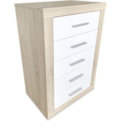 Sinfonier 5 Cajones, Cómoda,Dormitorio, Acabado en Cambria y blanco/ 60 cm (Lar) x 106,5 cm (Al) x 39,6 cm de (Fon)