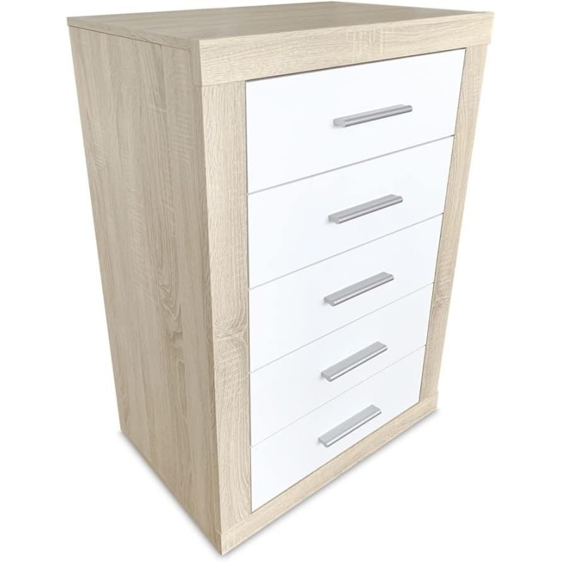 Sinfonier 5 Cajones, Cómoda,Dormitorio, Acabado en Cambria y blanco/ 60 cm (Lar) x 106,5 cm (Al) x 39,6 cm de (Fon)