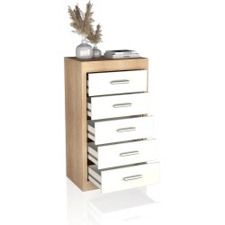 Sinfonier 5 Cajones, Cómoda,Dormitorio, Acabado en Cambria y blanco/ 60 cm (Lar) x 106,5 cm (Al) x 39,6 cm de (Fon)