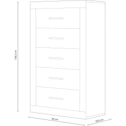 Sinfonier 5 Cajones, Cómoda,Dormitorio, Acabado en Cambria y blanco/ 60 cm (Lar) x 106,5 cm (Al) x 39,6 cm de (Fon)