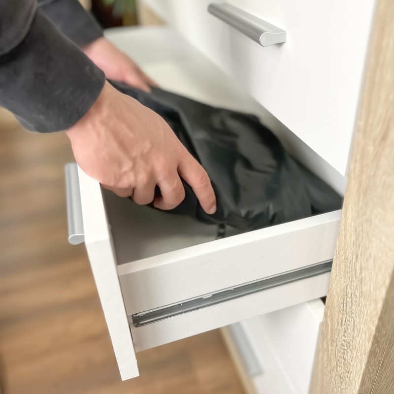 Meyvaser - Cómoda con 4 Cajones, Sinfonier, Color Cambria y Blanco, Medidas: 60 cm (An) x 81.5 cm (Al) x 39.5 cm (Fo)