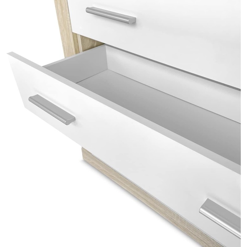 Meyvaser - Cómoda con 4 Cajones, Sinfonier, Color Cambria y Blanco, Medidas: 60 cm (An) x 81.5 cm (Al) x 39.5 cm (Fo)