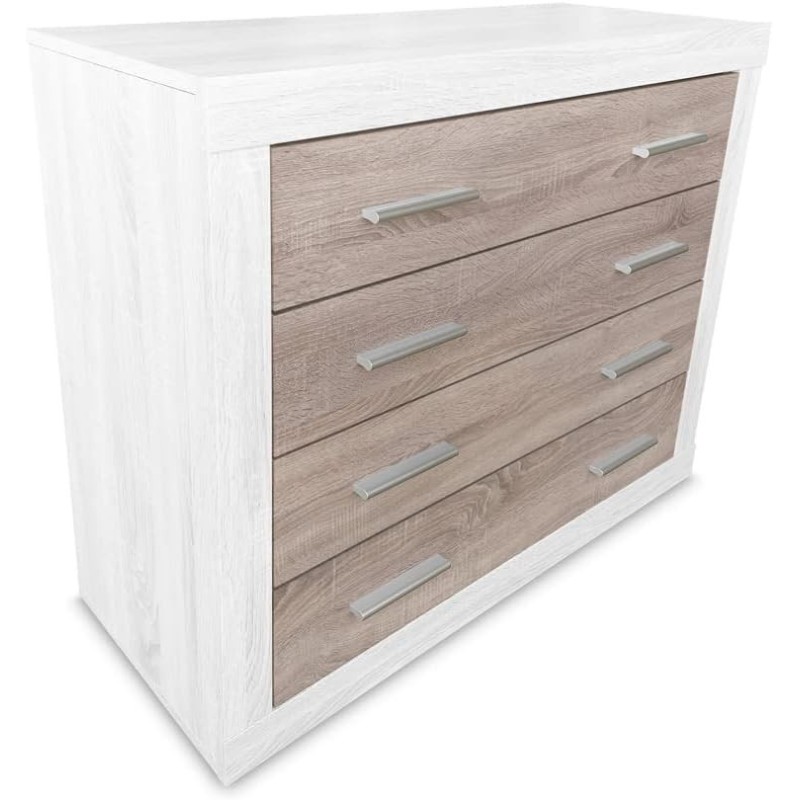 Cómoda con 4 Cajones, Sinfonier, Colores Andersen y Pino Gris, Medidas: 60 cm (An) x 81.5 cm (Al) x 39.5 cm (Fon)