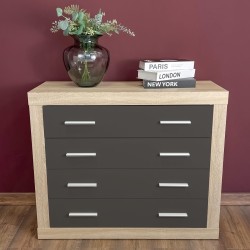 Meyvaser - Cómoda con 4 Cajones, Sinfonier, Color Cambrian y Negro, Medidas: 60 cm (An) x 81.5 cm (Al) x 39.5 cm (Fo)