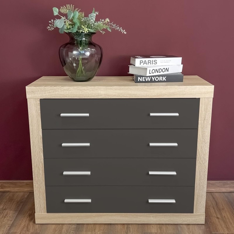 Meyvaser - Cómoda con 4 Cajones, Sinfonier, Color Cambrian y Negro, Medidas: 60 cm (An) x 81.5 cm (Al) x 39.5 cm (Fo)