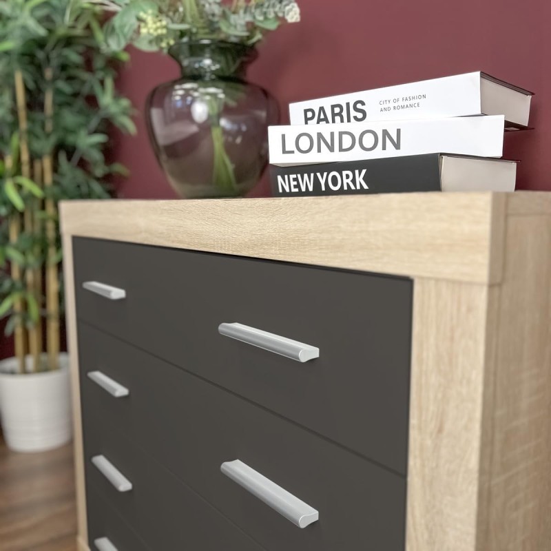 Meyvaser - Cómoda con 4 Cajones, Sinfonier, Color Cambrian y Negro, Medidas: 60 cm (An) x 81.5 cm (Al) x 39.5 cm (Fo)