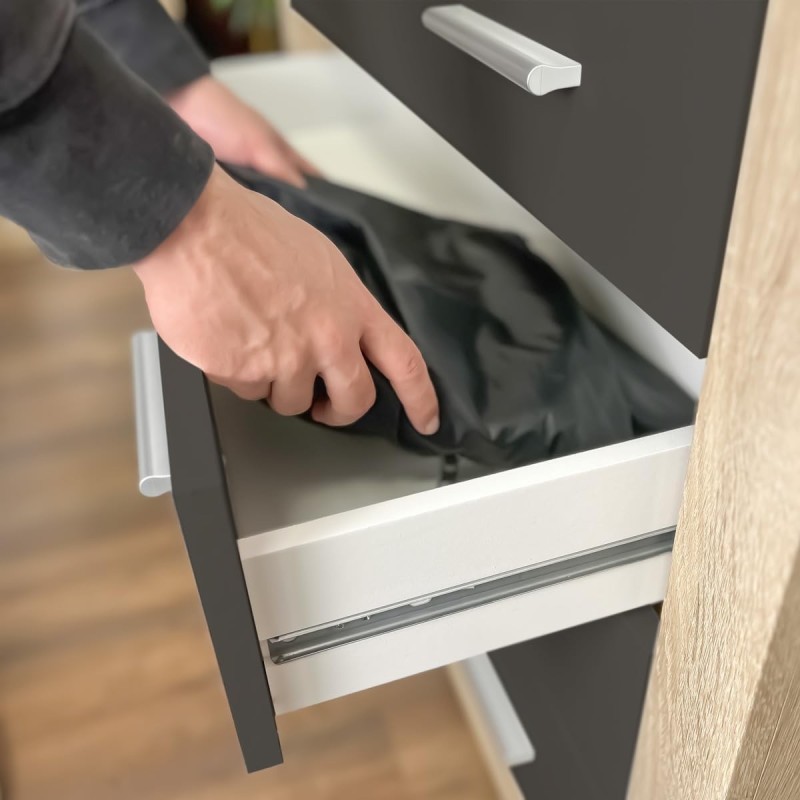 Meyvaser - Cómoda con 4 Cajones, Sinfonier, Color Cambrian y Negro, Medidas: 60 cm (An) x 81.5 cm (Al) x 39.5 cm (Fo)