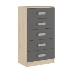 Sinfonier 5 Cajones, Cómoda, Acabado en Cambrian y Grafito, Medidas: 60 cm (An) x 108,5 cm (Al) x 38 cm de (Fon)