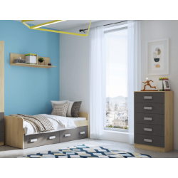 Sinfonier 5 Cajones, Cómoda, Acabado en Cambrian y Grafito, Medidas: 60 cm (An) x 108,5 cm (Al) x 38 cm de (Fon)