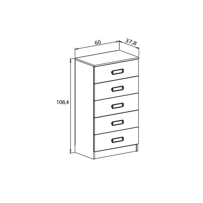 Sinfonier 5 Cajones, Cómoda, Acabado en Cambrian y Grafito, Medidas: 60 cm (An) x 108,5 cm (Al) x 38 cm de (Fon)