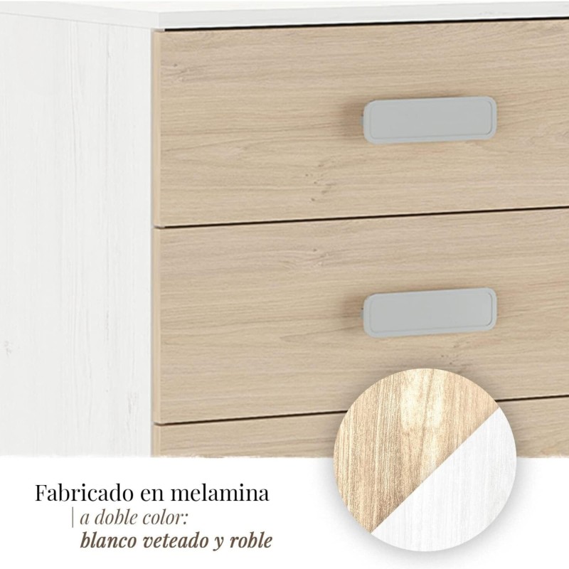 Sinfonier 5 Cajones, Cómoda, Acabado en Blanco y roble, Medidas: 60 cm (An) x 108,5 cm (Al) x 38 cm de (Fon)